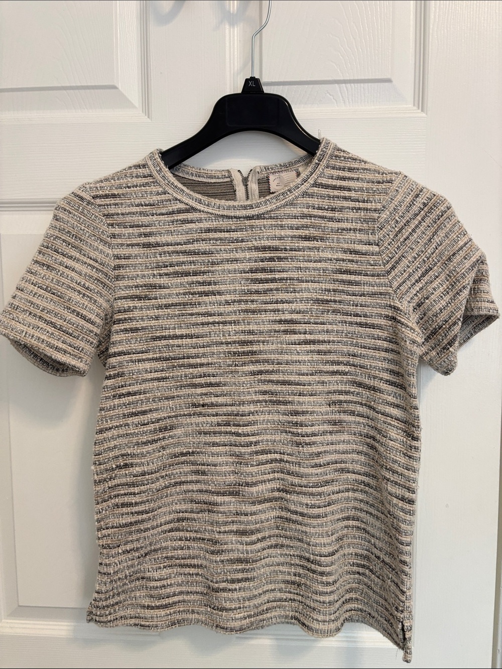 Anthropologie Ivory and Gray Textured Stripe Knit Top w110